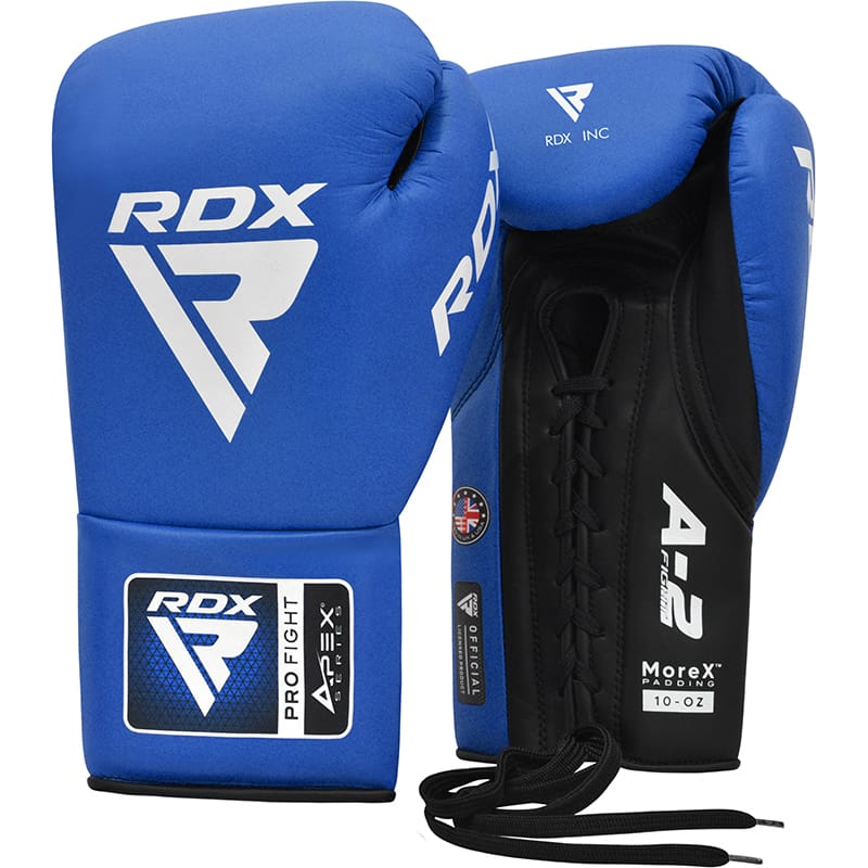 RDX APEX Competition/Fight Lace Up Boxing Gloves 10oz Blue RDX APEX Competition/Fight Lace Up Boxing Gloves 10oz Blue - Image 1