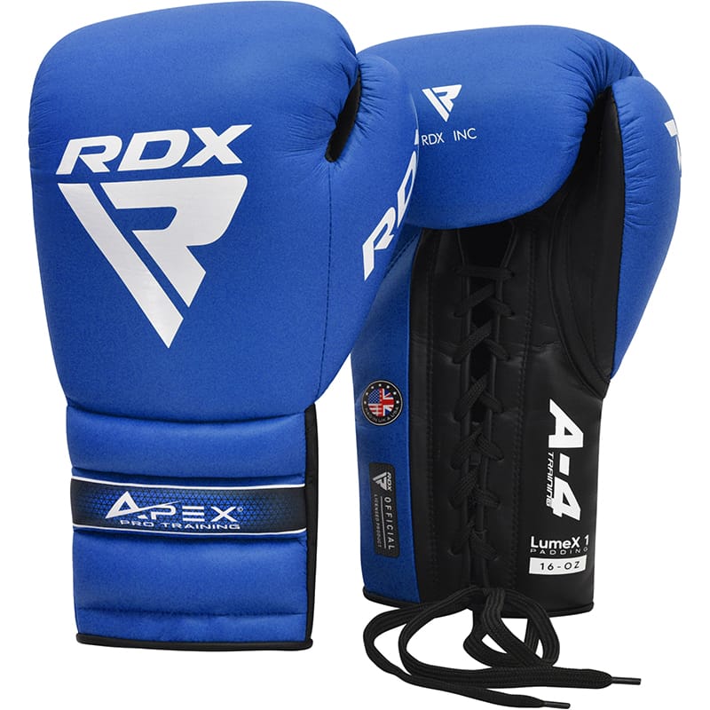 RDX APEX Lace Up Training/Sparring Boxing Gloves 12oz Blue - Image 1