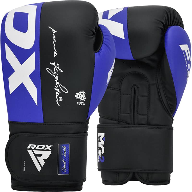 RDX F4 Boxing Sparring Gloves Hook & Loop 12oz BLUE BLACK - Image 1