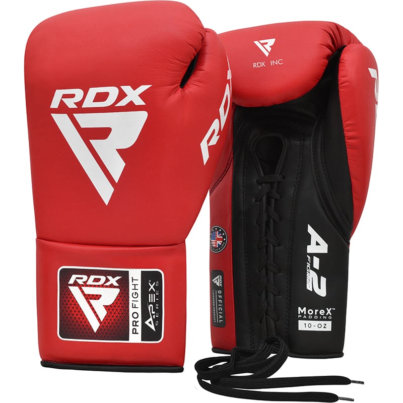 RDX APEX Competition/Fight Lace Up Boxing Gloves 10oz RED - Image 1