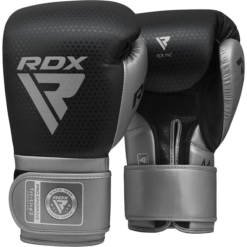 RDX L2 Mark Pro Sparring Boxing Gloves Hook and Loop Black / Golden 14OZ SILVER - Image 1